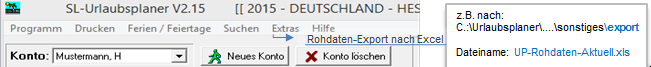 Menüpunkt Rohdatenexport nach Excel im SL-Urlaubsplaner